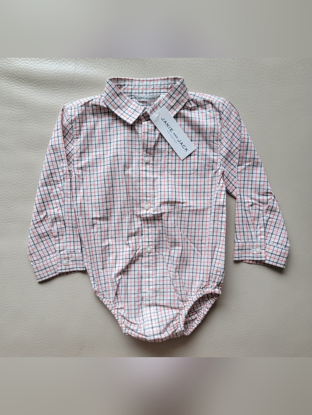 NWT - Janie and Jack Red & Blue Plaid Collared Button-Up Bodysuit